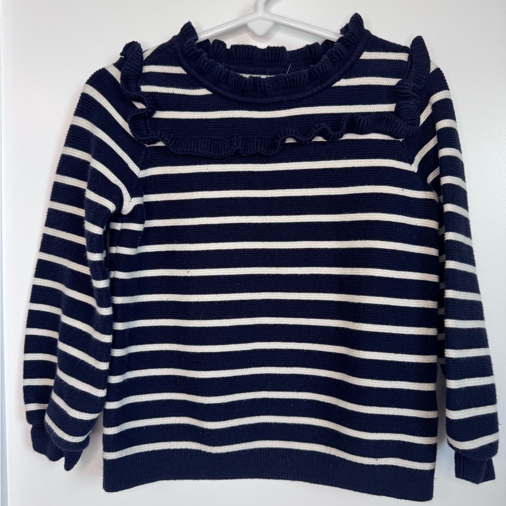 Baby Gap Navy and White Stripe‎ Sweater with Ruffle Girl's Size 4T  Cotton Blend